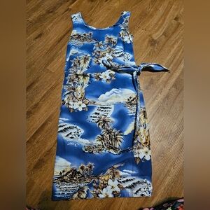 Hilo Hattie Blue Tropical Print Tie-Waist Sundress